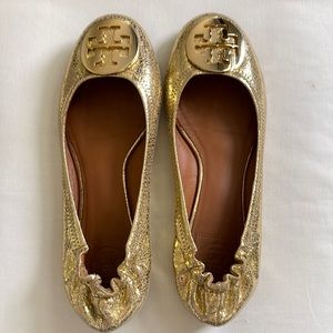 Tory Burch Minnie Travel Ballet Flat (Gold) size 7
